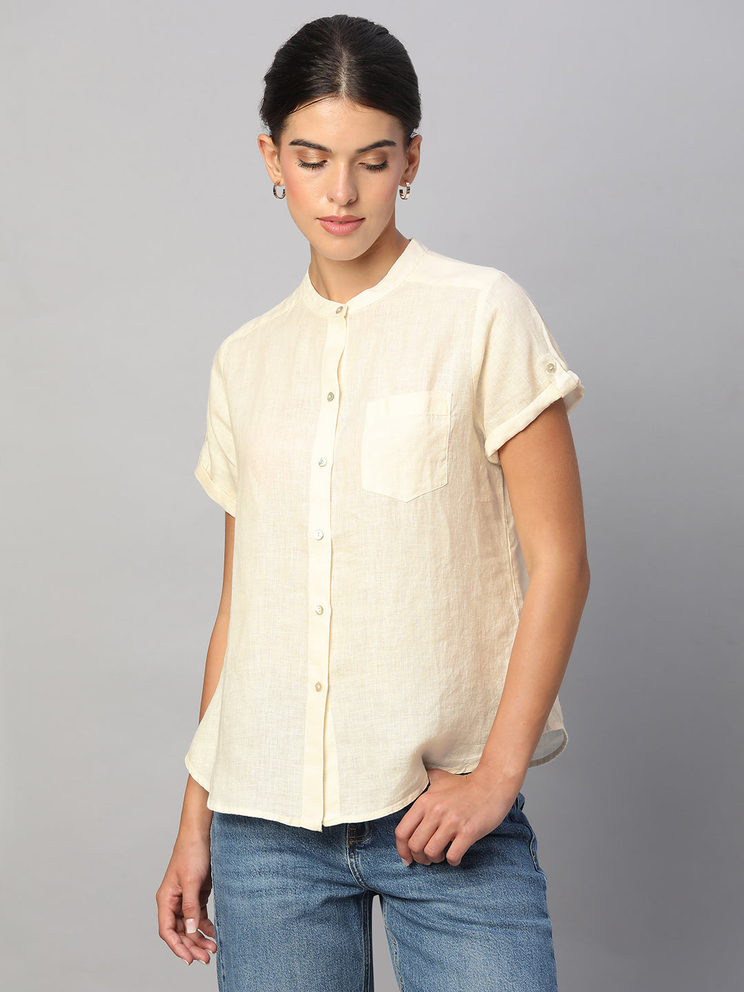 Women's Natural 100% Linen Regular Fit Blouse