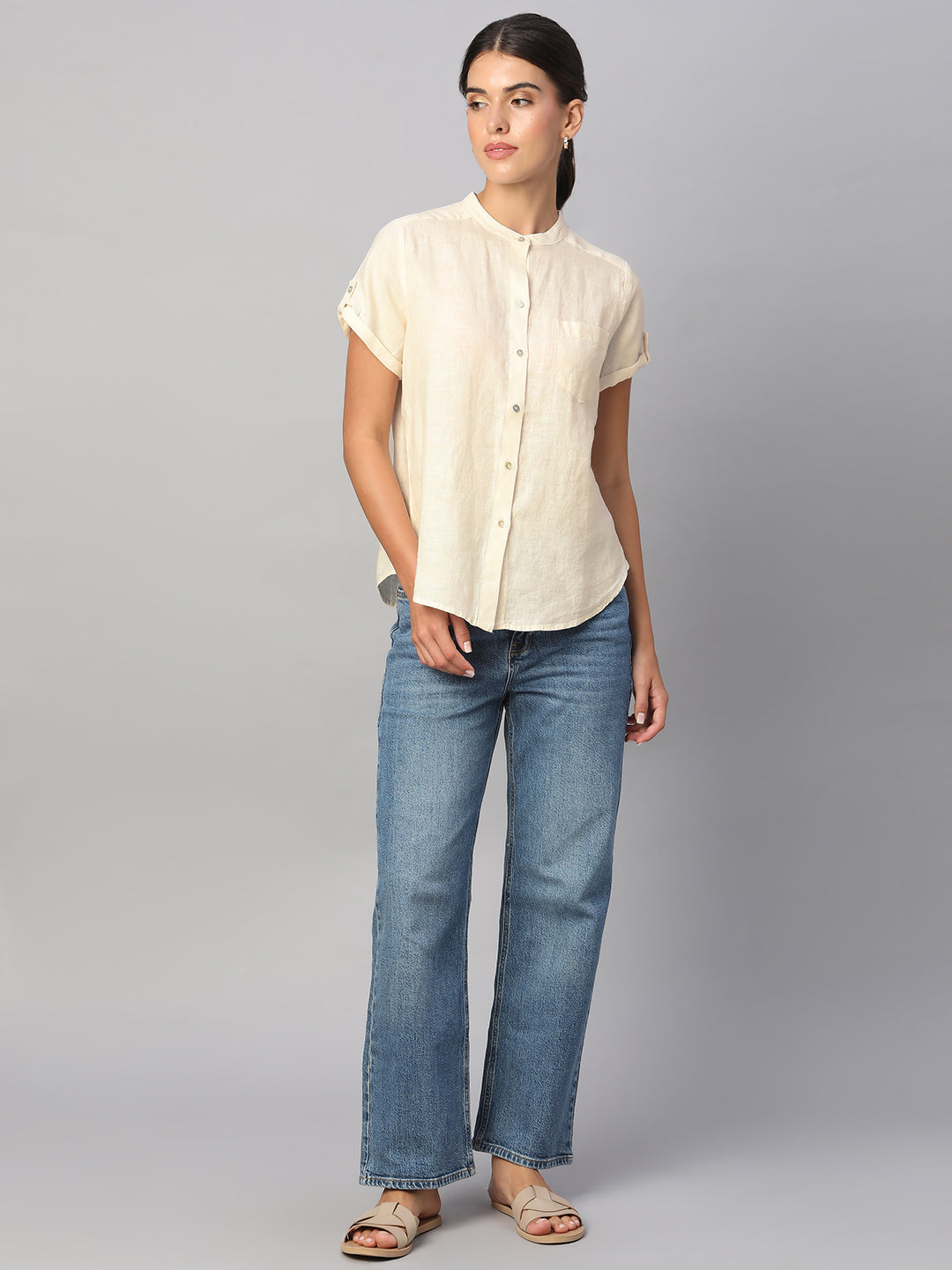 Women's Natural 100% Linen Regular Fit Blouse