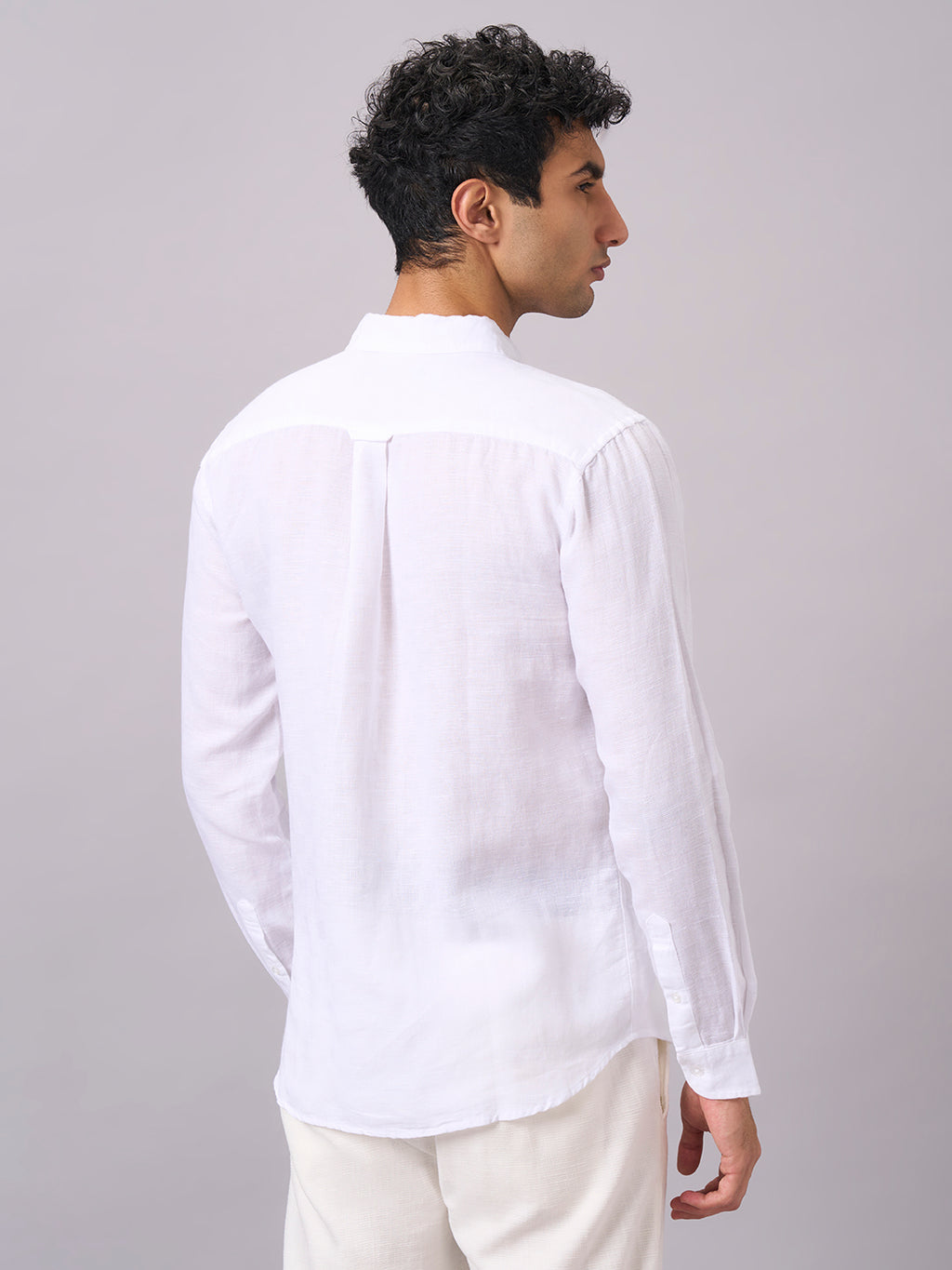 Men's Full Sleeves Cotton Linen Regular Fit Shirt White