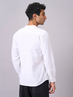 Men's 100% Cotton Band Collar Regular Fit Shirt White