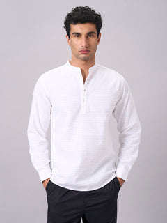 Men's 100% Cotton Band Collar Regular Fit Shirt White
