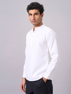 Men's 100% Cotton Band Collar Regular Fit Shirt White
