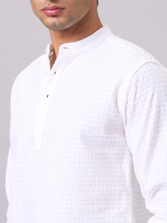 Men's 100% Cotton Band Collar Regular Fit Shirt White
