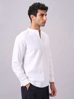 Men's 100% Cotton Band Collar Regular Fit Shirt White