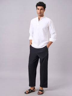 Men's 100% Cotton Band Collar Regular Fit Shirt White