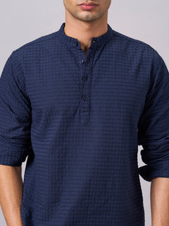 Men’s Cotton Regular Fit Textured Band Collar Shirt Navy