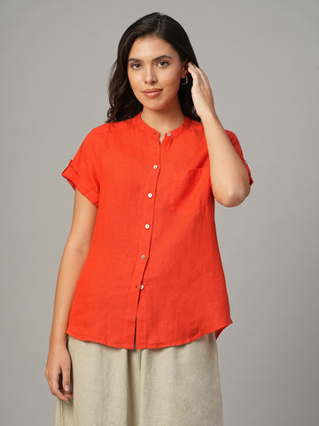 Women's Coral 100% Linen Regular Fit Blouse
