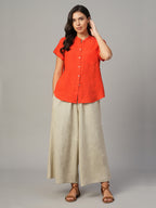 Women's Coral 100% Linen Regular Fit Blouse