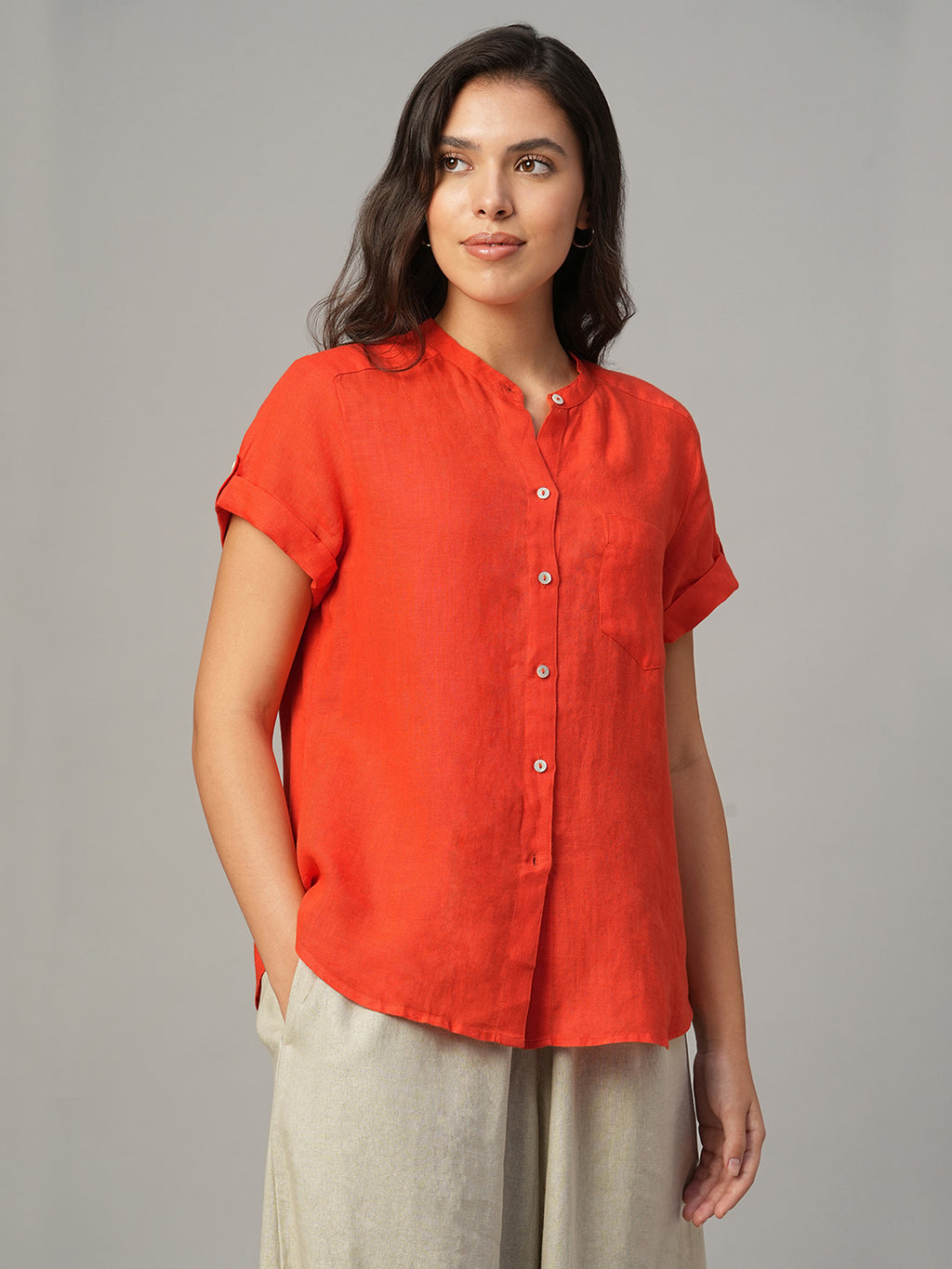 Women's Coral 100% Linen Regular Fit Blouse