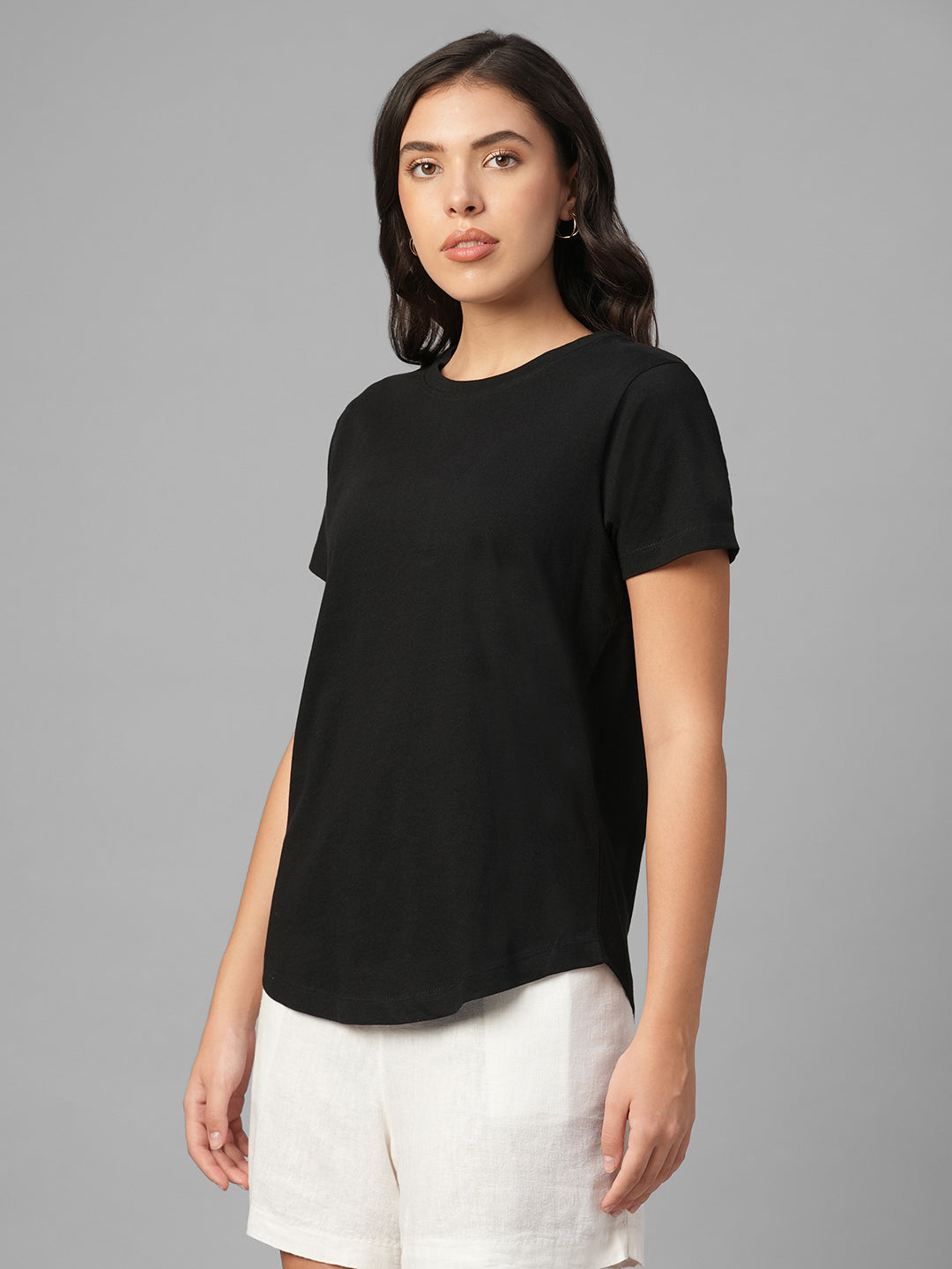 Women's Black 100% Organic Cotton Regular Fit Tshirt