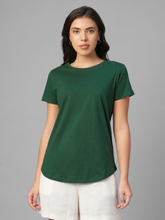 Women's Green 100% Organic Cotton Regular Fit Tshirt