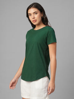 Women's Green 100% Organic Cotton Regular Fit Tshirt
