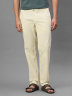 Men's Beige Cotton Lycra Regular Fit Pant