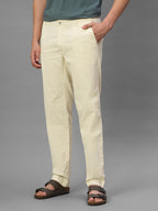 Men's Beige Cotton Lycra Regular Fit Pant