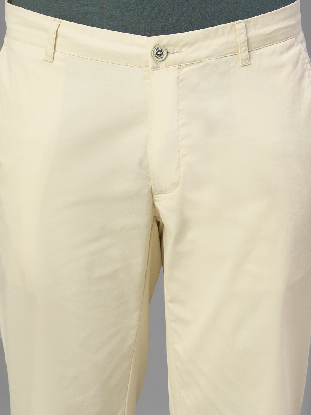 Men's Beige Cotton Lycra Regular Fit Pant