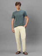 Men's Beige Cotton Lycra Regular Fit Pant