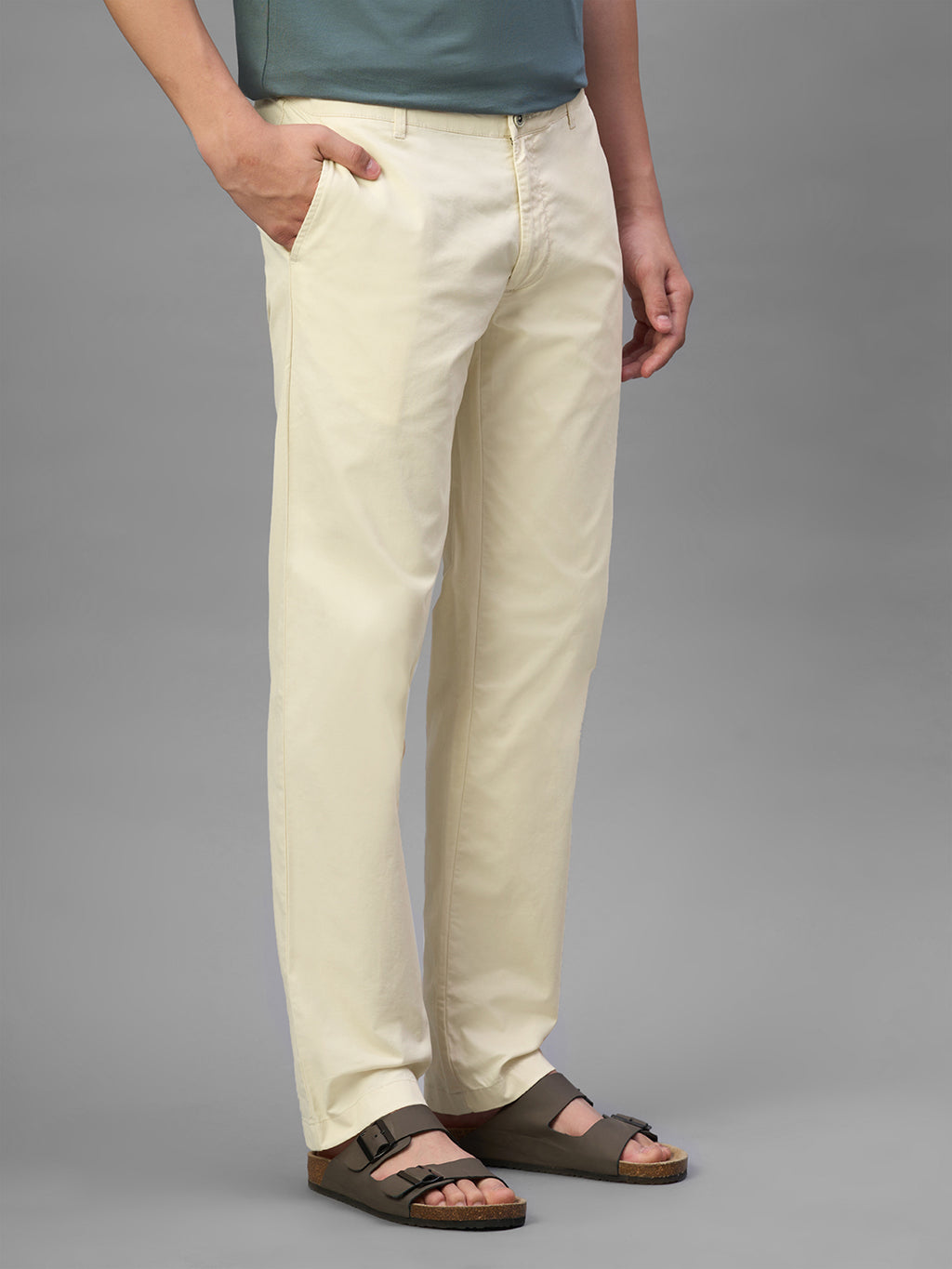 Men's Beige Cotton Lycra Regular Fit Pant