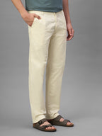 Men's Beige Cotton Lycra Regular Fit Pant