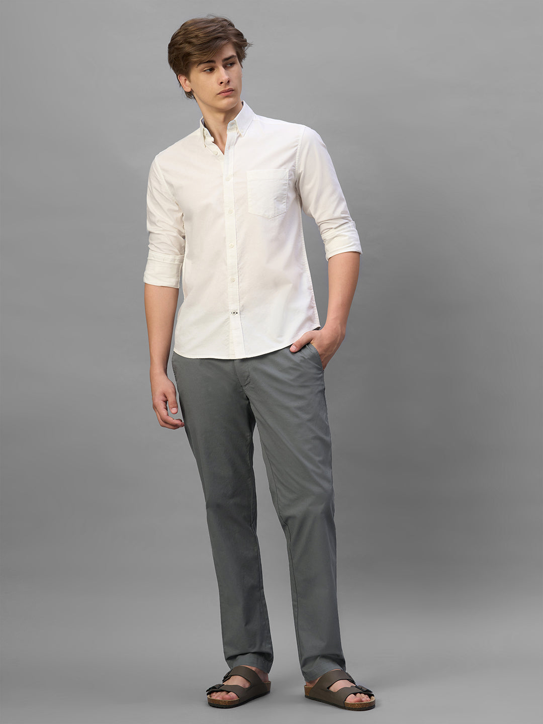 Men's Dark Grey Cotton Lycra Regular Fit Pant