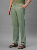 Men's Green Cotton Lycra Regular Fit Pant