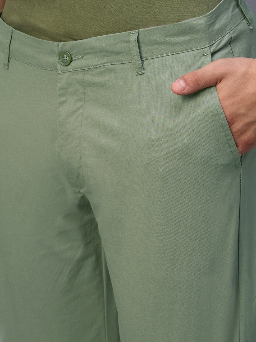 Men's Green Cotton Lycra Regular Fit Pant