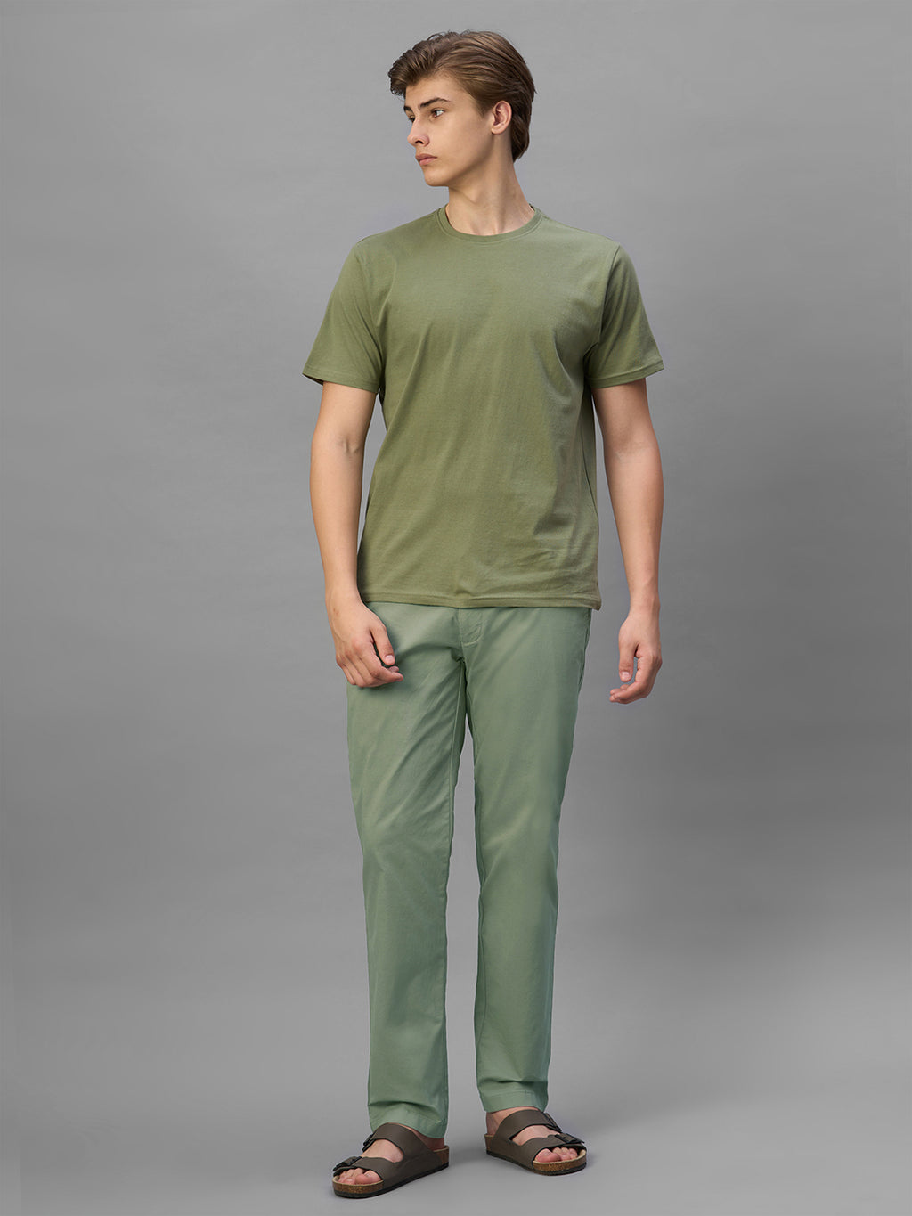 Men's Green Cotton Lycra Regular Fit Pant