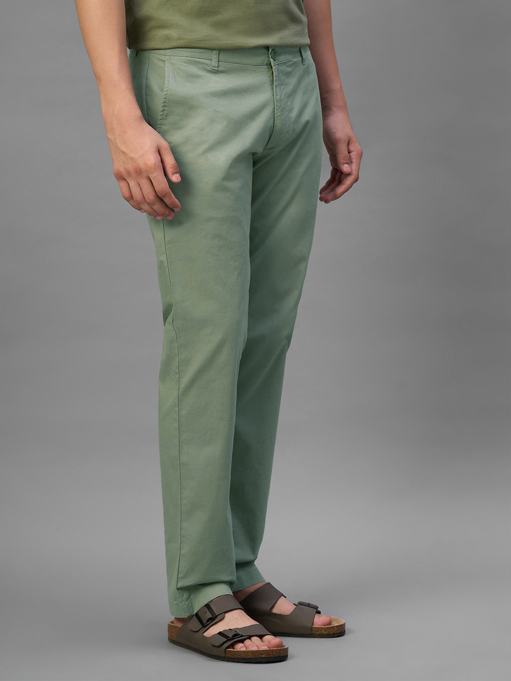 Men's Green Cotton Lycra Regular Fit Pant