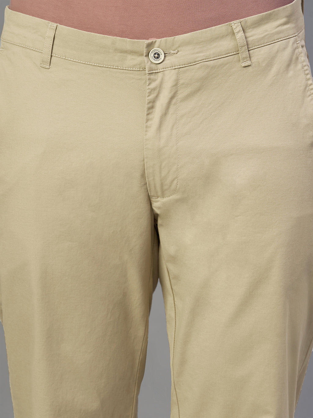 Men's Khaki Cotton Lycra Regular Fit Pant