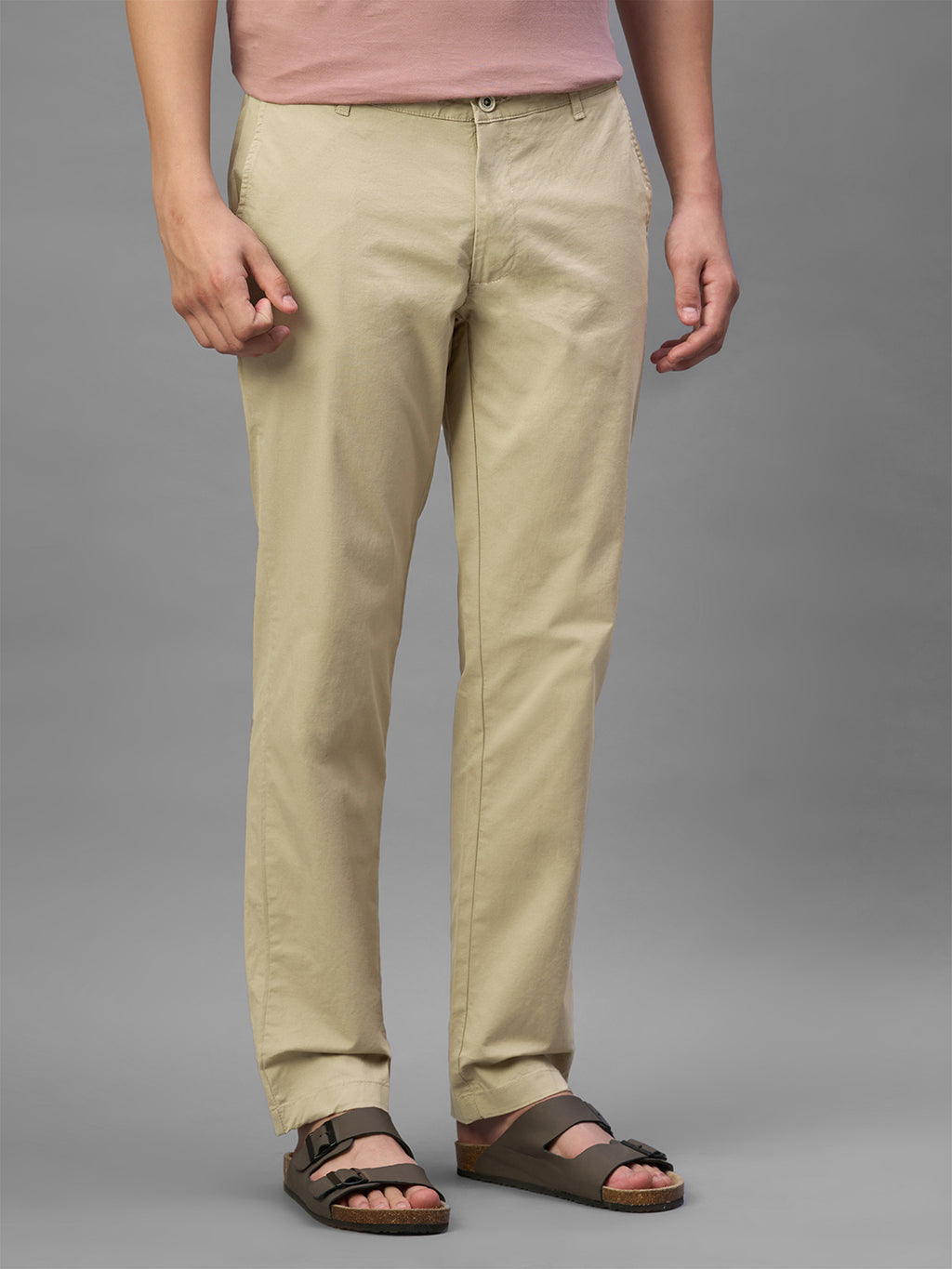 Men's Khaki Cotton Lycra Regular Fit Pant