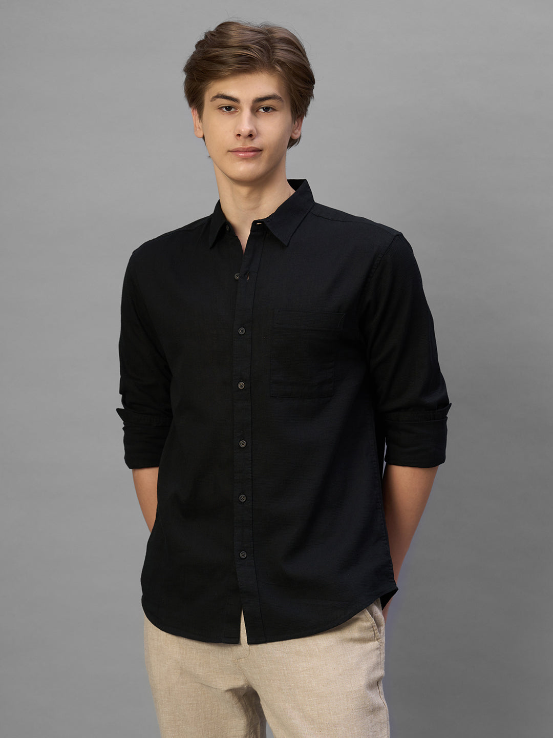 Men's Black 100% Cotton Regular Fit Shirt