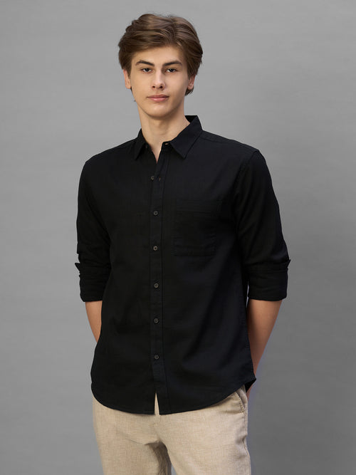 Men's Black 100% Cotton Regular Fit Shirt