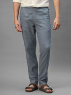 Men's Blue Cotton Linen Regular Fit Pant