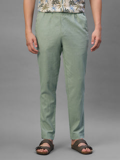 Men's Green Cotton Linen Regular Fit Pant