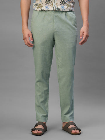 Men's Green Cotton Linen Regular Fit Pant