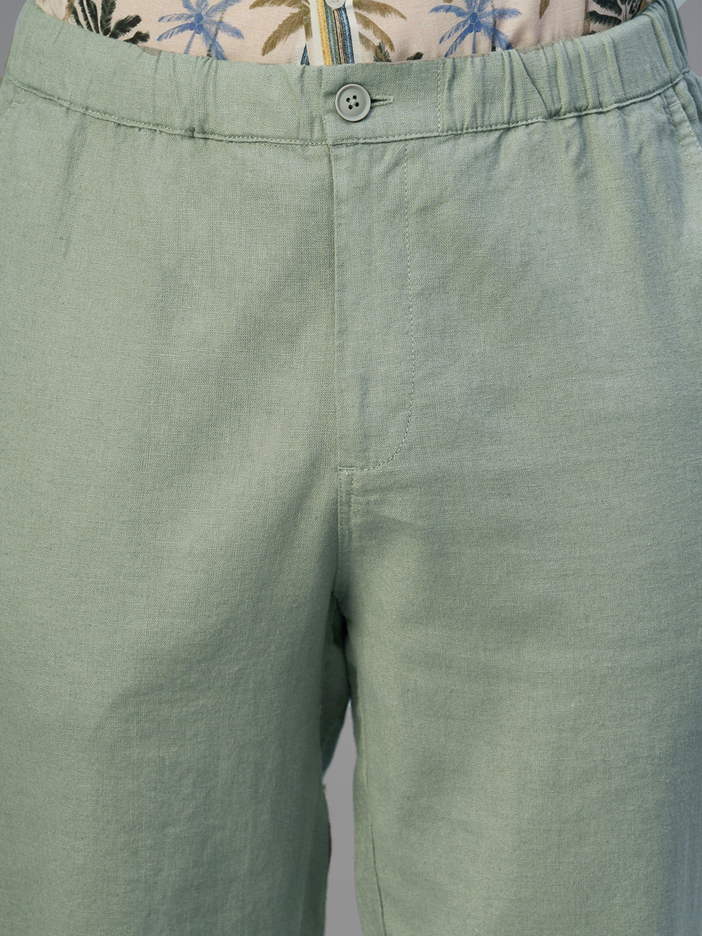 Men's Green Cotton Linen Regular Fit Pant