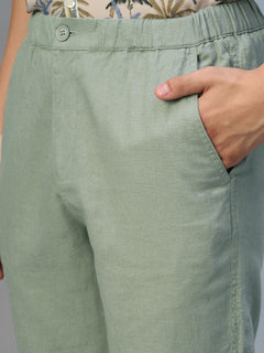 Men's Green Cotton Linen Regular Fit Pant
