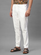 Men's White Cotton Linen Regular Fit Pant