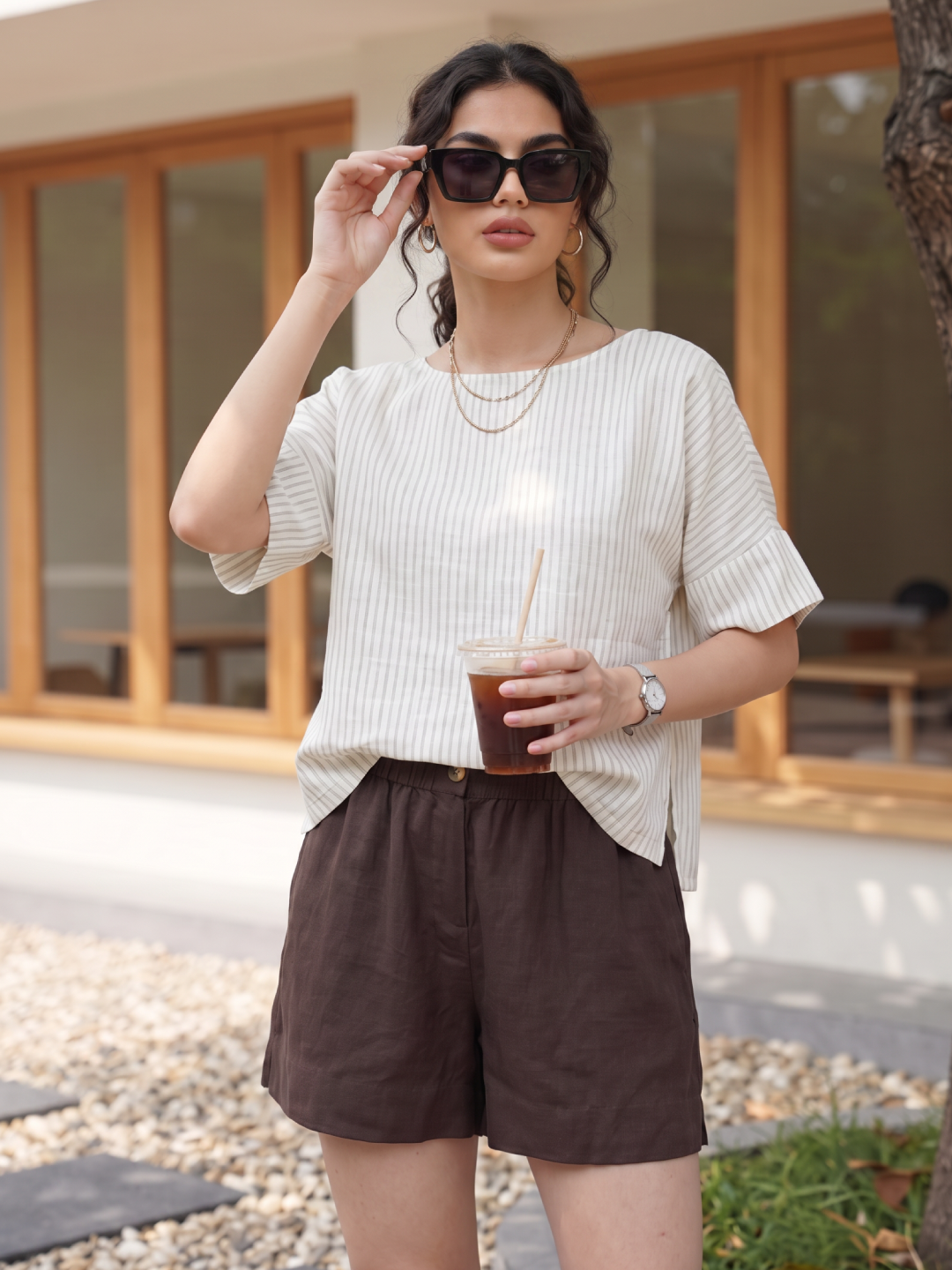 Women's Offwhite 100% Linen Boxy Fit Blouse