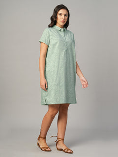 Women's Light Green 100% Cotton Regular Fit Dress