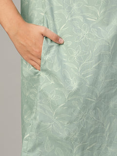 Women's Light Green 100% Cotton Regular Fit Dress
