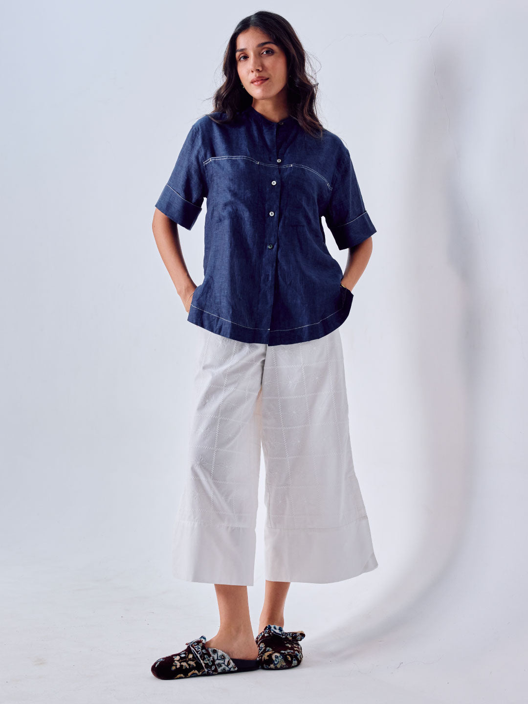 Women's White 100% Cotton Regular Fit Culotte