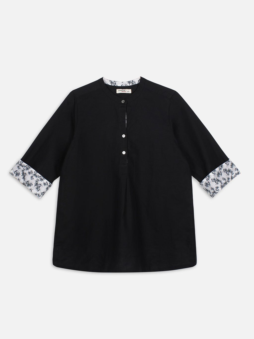 Women's Black Linen Cotton Regular Fit Blouse
