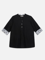 Women's Black Linen Cotton Regular Fit Blouse