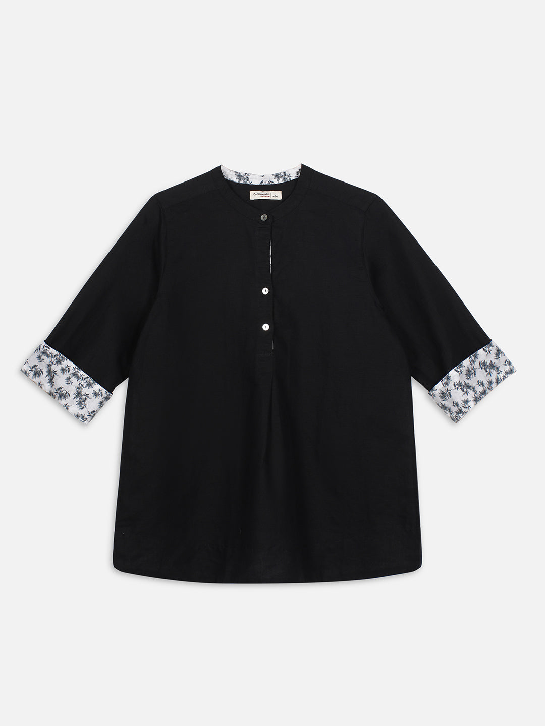 Women's Black Linen Cotton Regular Fit Blouse