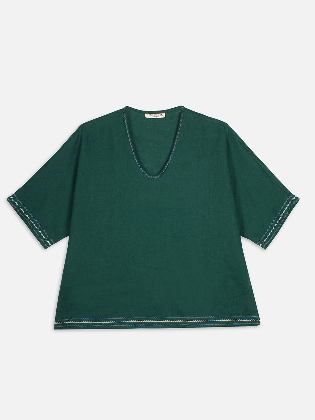 Women's Green 100% Linen Boxy Fit Blouse