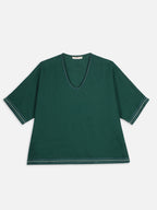 Women's Green 100% Linen Boxy Fit Blouse