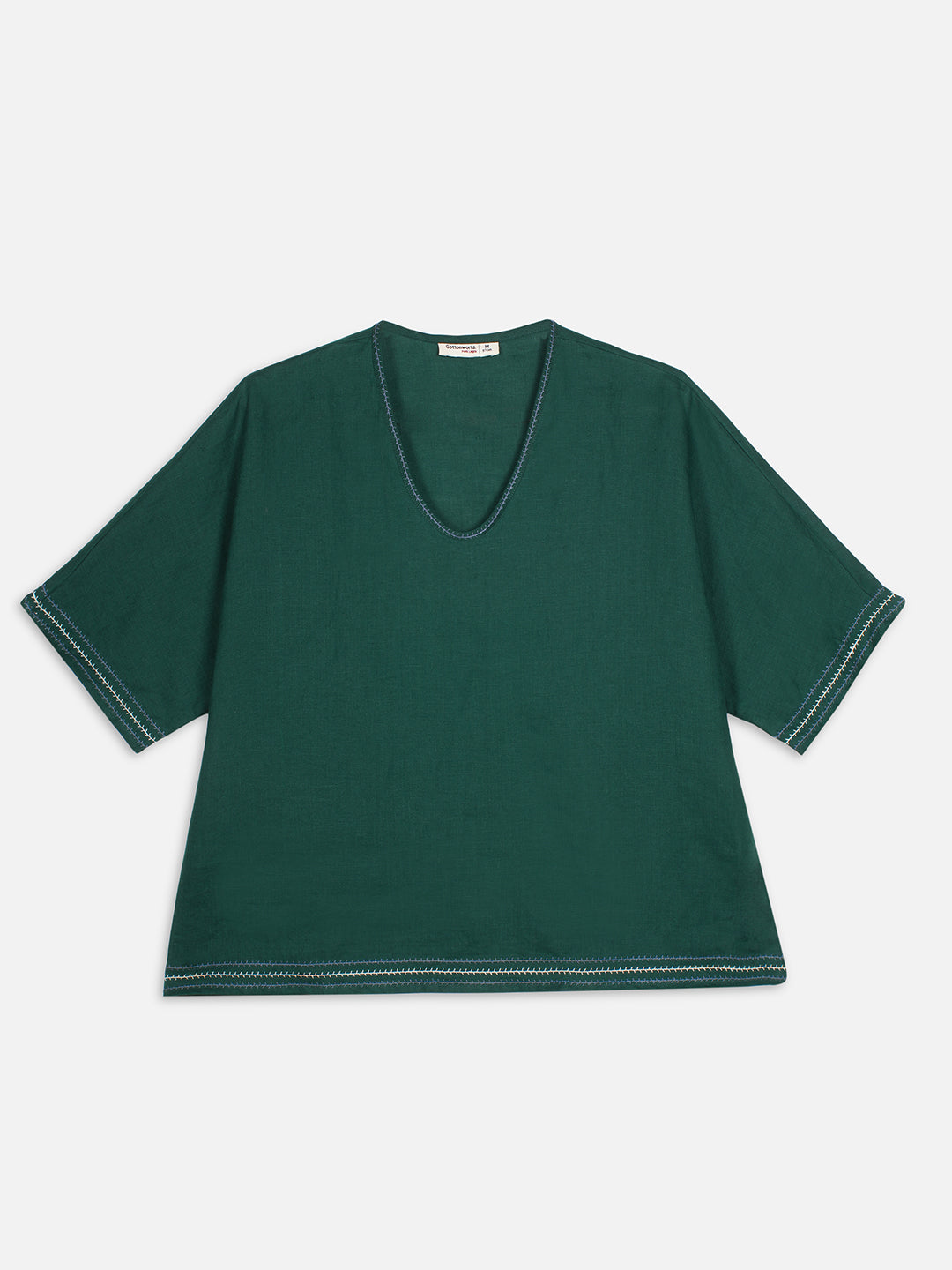 Women's Green 100% Linen Boxy Fit Blouse