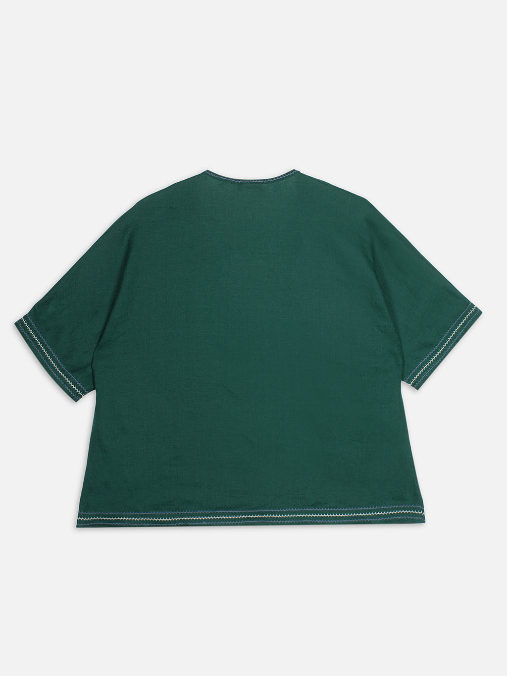 Women's Green 100% Linen Boxy Fit Blouse