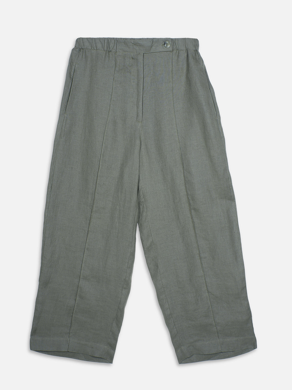 Women's Olive 100% Linen Regular Fit Pant