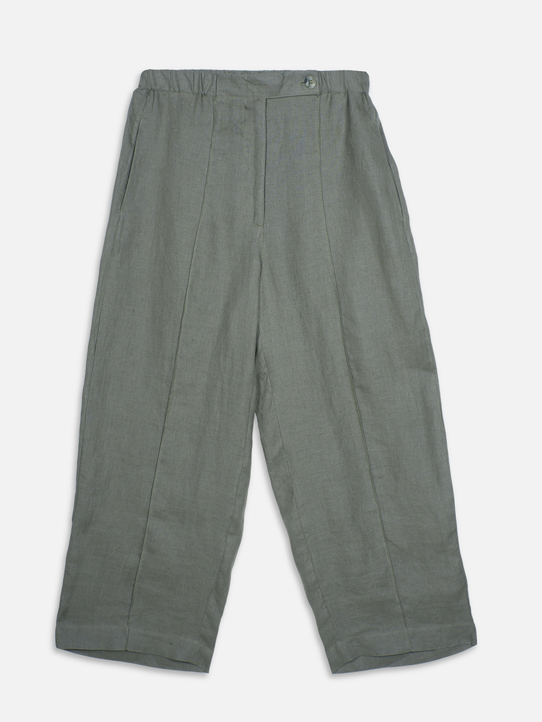 Women's Olive 100% Linen Regular Fit Pant